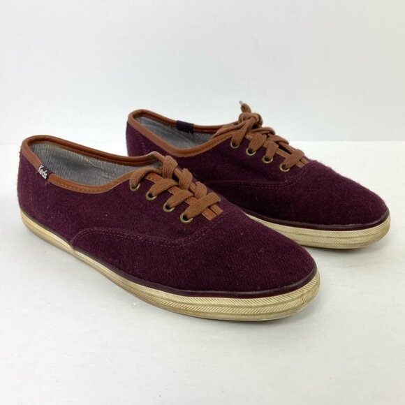 Keds Champion Wool Sneakers Low‎ Top Size 6 Wine Burgundy Casual Shoes Heathered - Picture 3 of 10